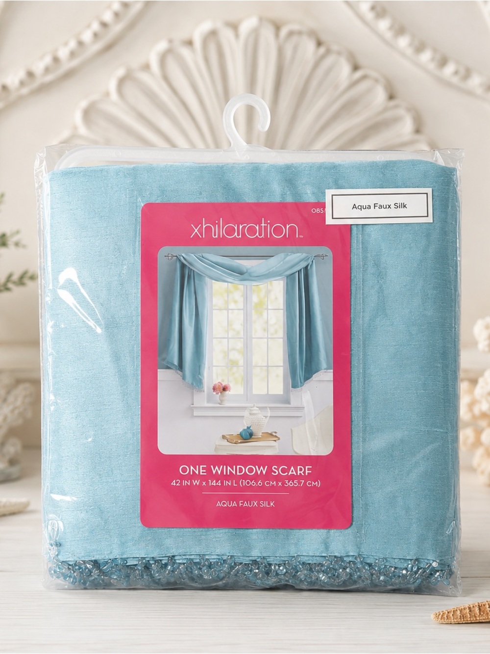 Xhilaration Aqua Faux Silk Beaded Window Scarf